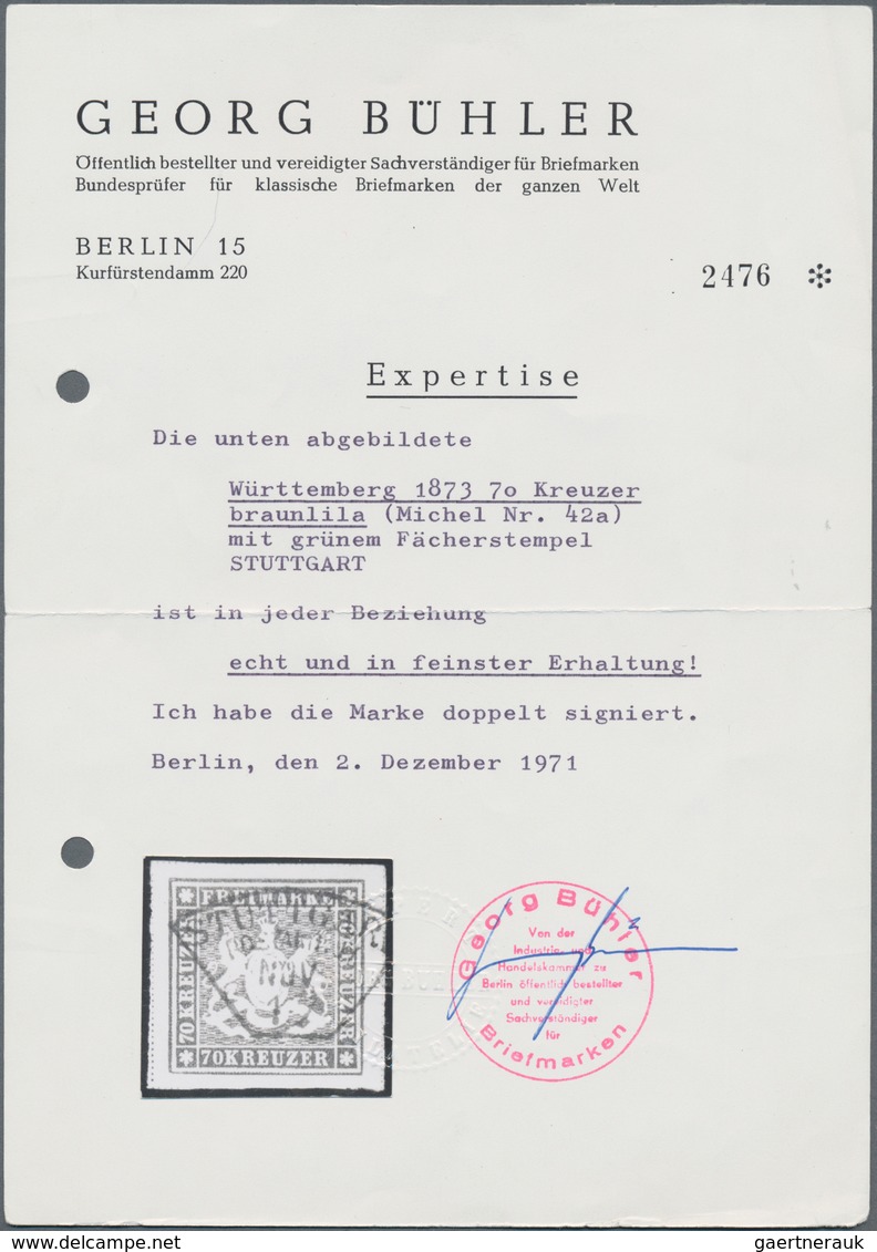 Württemberg - Marken Und Briefe: 1873, 70 Kr. Braunlila, Farbintensives Exemplar, Allseits Sehr Brei - Andere & Zonder Classificatie