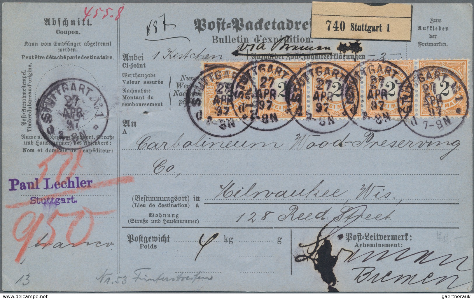 Württemberg - Marken Und Briefe: Aus Württemberg Pfennigzeit: 1) 1891, 2 Mark Dunkelgelblichorange/s - Other & Unclassified