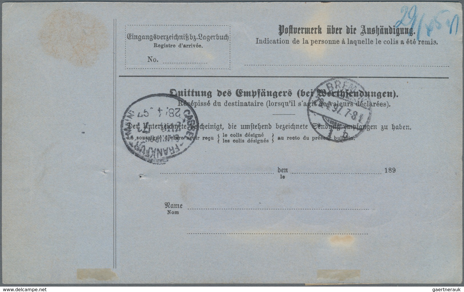 Württemberg - Marken Und Briefe: Aus Württemberg Pfennigzeit: 1) 1891, 2 Mark Dunkelgelblichorange/s - Other & Unclassified