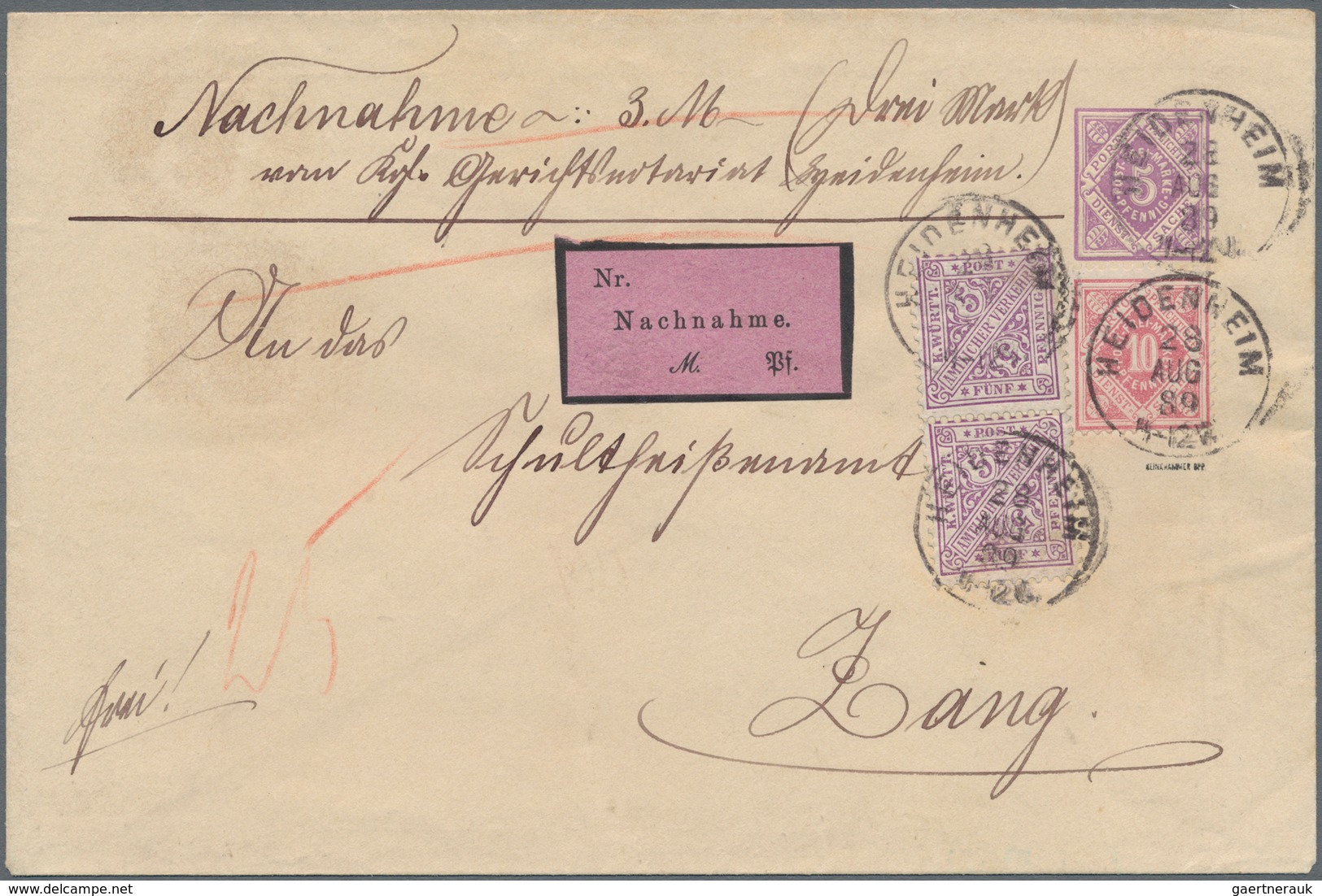 Württemberg - Marken und Briefe: Aus Württemberg Pfennigzeit: 1) 1891, 2 Mark dunkelgelblichorange/s