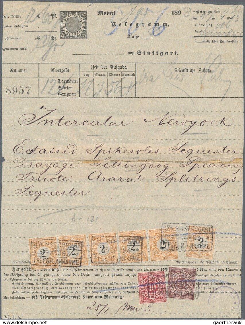 Württemberg - Marken und Briefe: Aus Württemberg Pfennigzeit: 1) 1891, 2 Mark dunkelgelblichorange/s