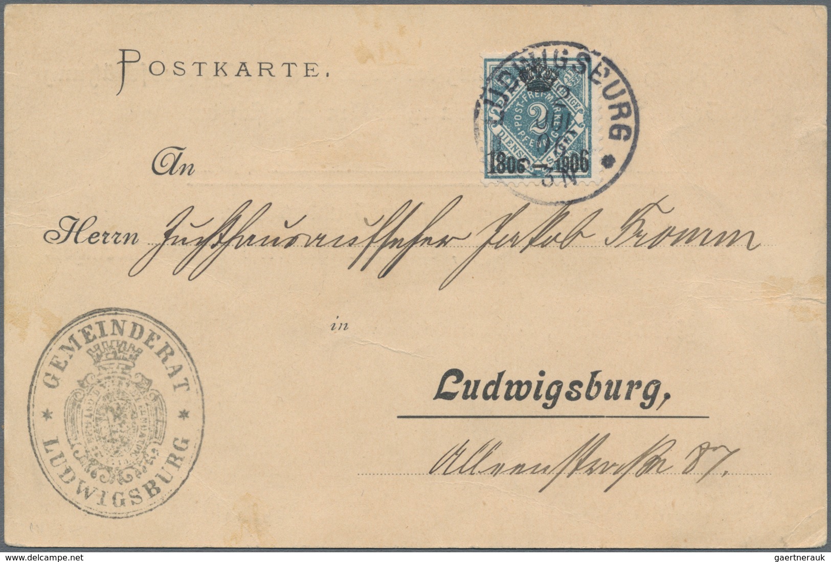 Württemberg - Marken und Briefe: Aus Württemberg Pfennigzeit: 1) 1891, 2 Mark dunkelgelblichorange/s