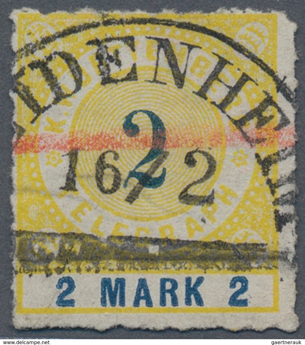 Württemberg - Telegrafenmarken: 1875: 2 Mark In Der Seltenen Farbnuance Dunkelrötlichgelb/preußischb - Altri & Non Classificati