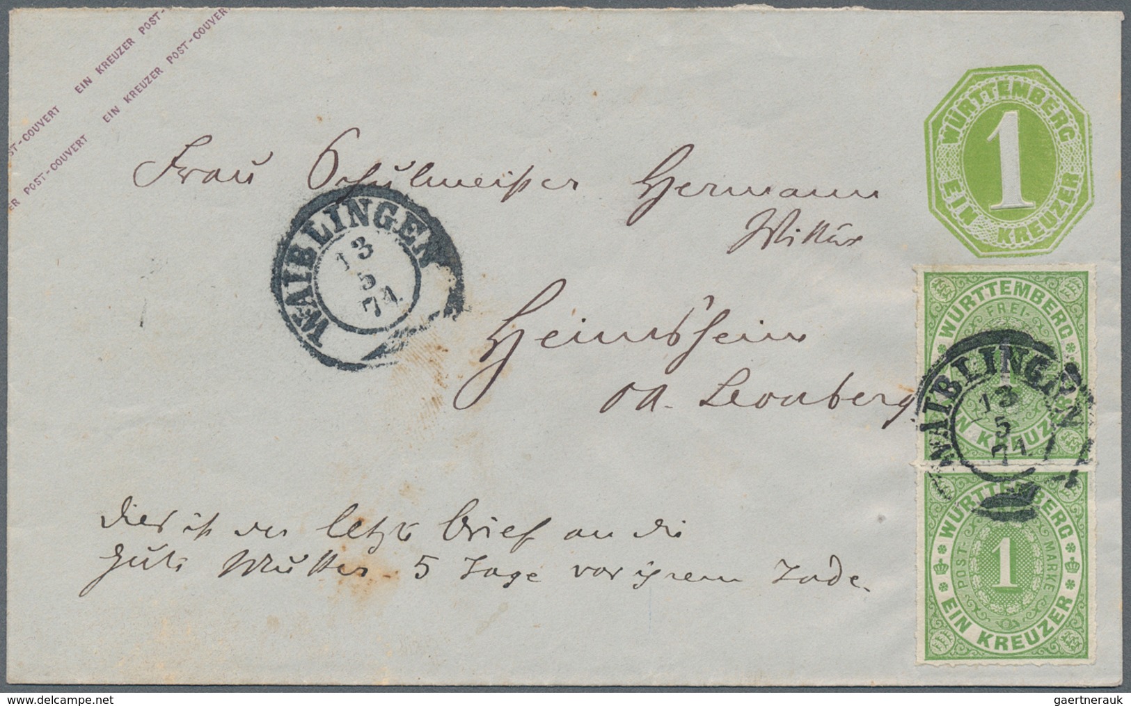 Württemberg - Ganzsachen: 1865/1875, Einmalige Zusammenstellung Von 4 Verschiedenen Ausgaben Auf Dem - Other & Unclassified