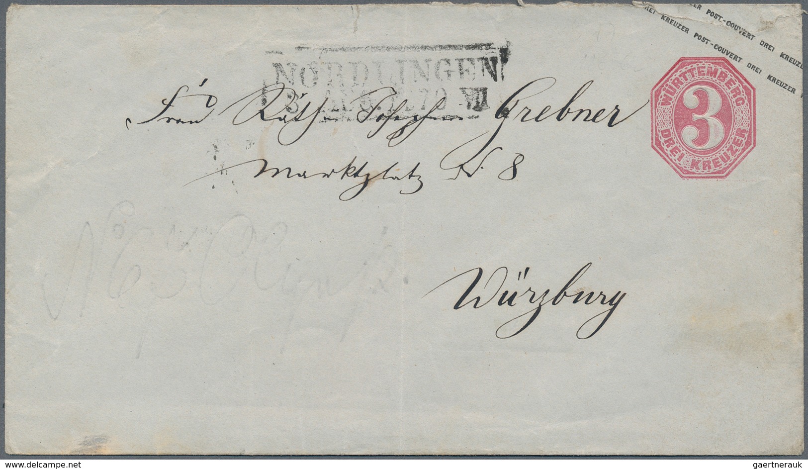 Württemberg - Ganzsachen: 1870, Württembergischer 3 Kreuzer Ganzsachenumschlag (kleine Mängel) Im Ba - Sonstige & Ohne Zuordnung