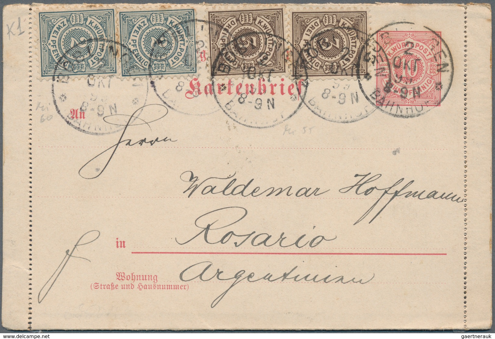 Württemberg - Ganzsachen: 1874-1902 Drei Bessere Ganzsachen, Dabei Korrespondenz-Karte Zu 1 Kr. Von - Other & Unclassified