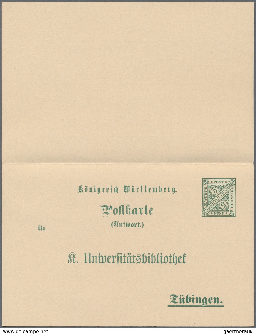 Württemberg - Ganzsachen: 1896. Dienst-Doppelkarte 5+5 Pf Grün "Universitätsbibliothek Tübingen". Un - Other & Unclassified