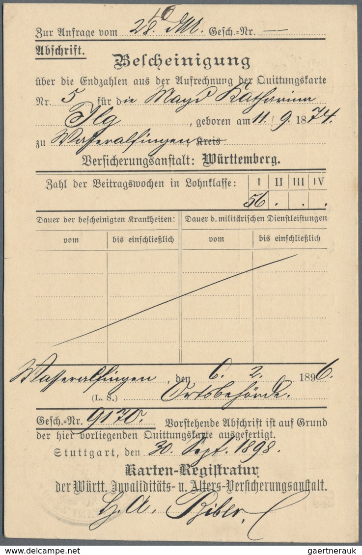 Württemberg - Ganzsachen: 1898. Drucksachen-Karte 3 Pf Braun "Württ. Invaliditäts- Und Alters-Versic - Andere & Zonder Classificatie