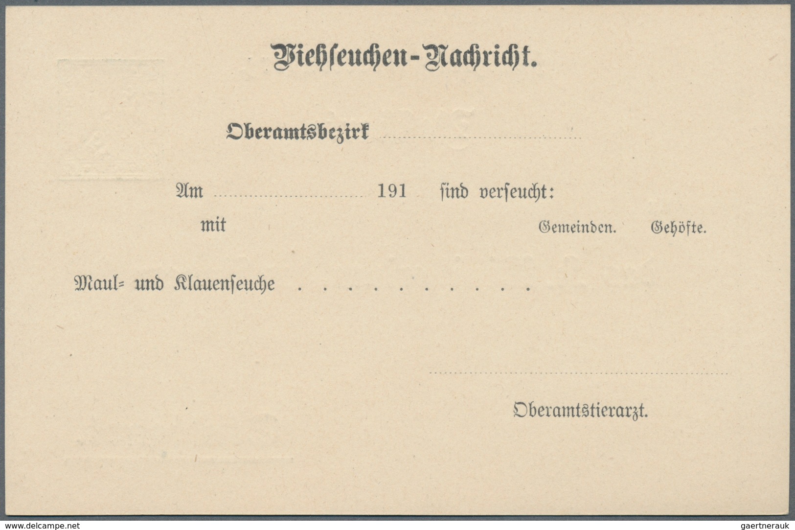 Württemberg - Ganzsachen: 1899. Dienst-Postkarte 5 Pf Grün "Viehseuchen-Nachricht", Type VI. Ungebra - Other & Unclassified