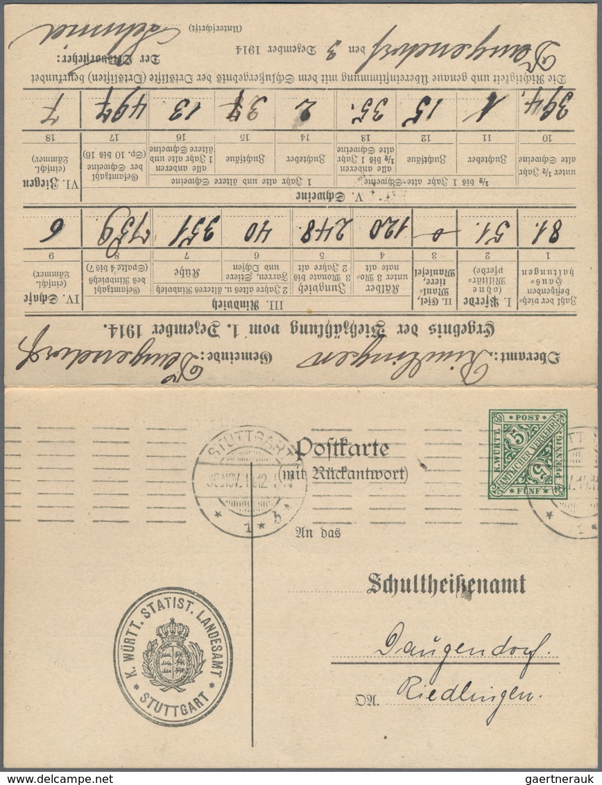 Württemberg - Ganzsachen: 1914. Dienst-Doppelkarte 5+5 Pf "Viehzählung 1914". Beide Teile Zusammenhä - Sonstige & Ohne Zuordnung