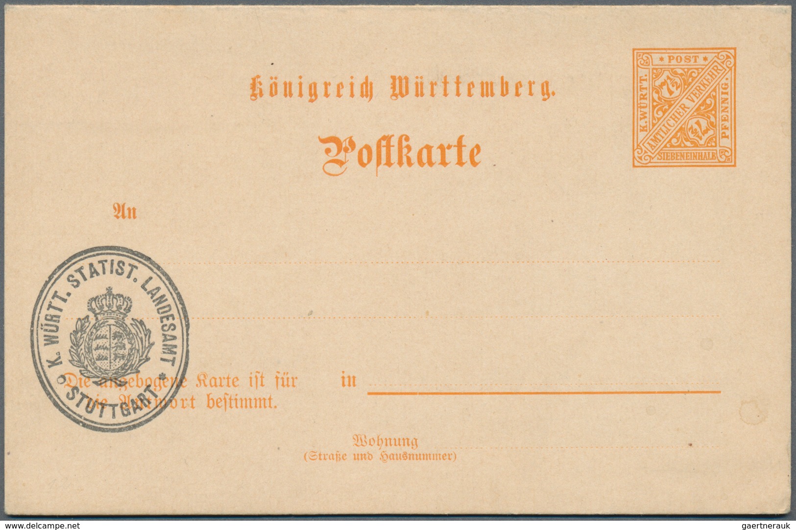 Württemberg - Ganzsachen: 1916. Doppelkarte 7½+7½ Pf Orange Mit Anschrift Des Statistischen Landesam - Sonstige & Ohne Zuordnung