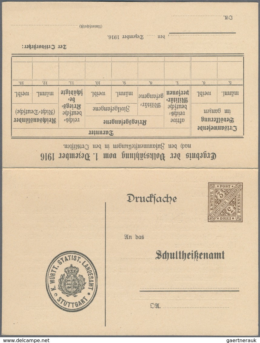 Württemberg - Ganzsachen: 1916. Dienst-Doppelkarte 3 Pf Braun + 7½ Pf Orange "Volkszählung". Ungebra - Andere & Zonder Classificatie