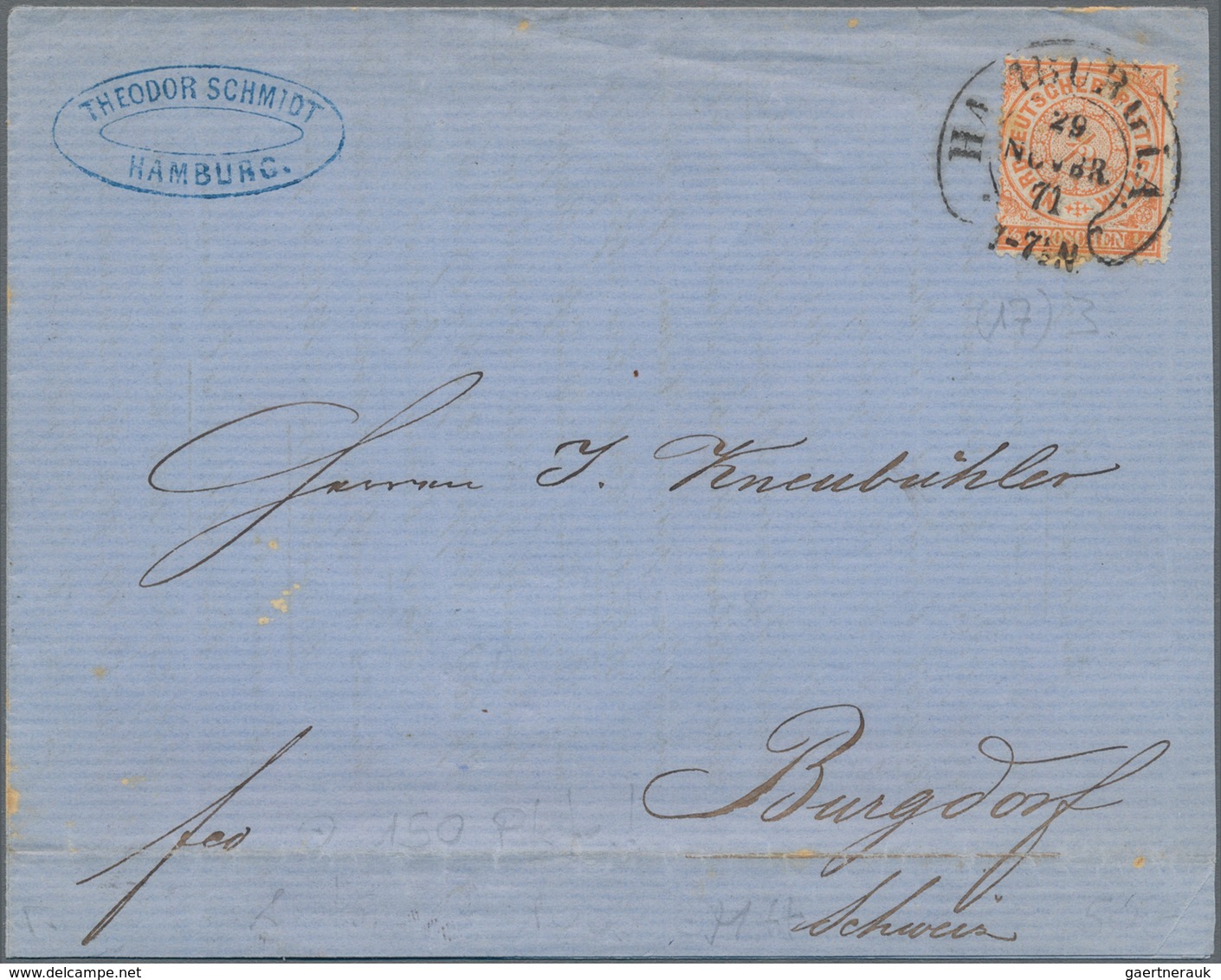 Norddeutscher Bund - Marken Und Briefe: 1869, ½ Gr. Orange Gezähnt Mit Hufeisenstempel "HAMBURG I.A. - Altri & Non Classificati