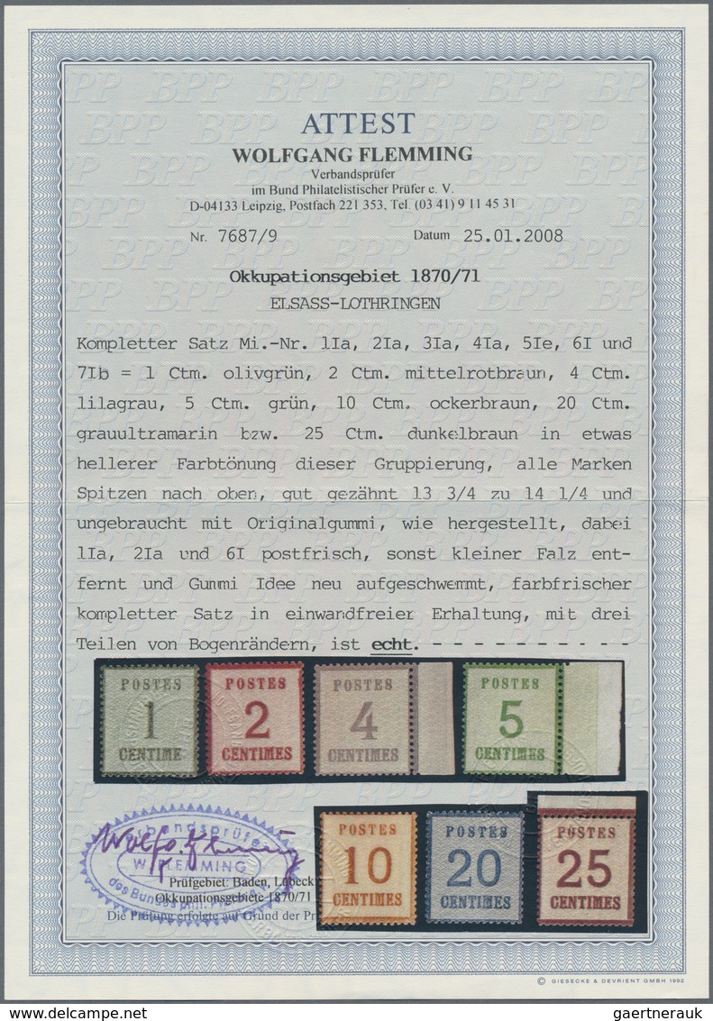 Elsass-Lothringen - Marken Und Briefe: 1870, 1 C. - 25 C. Kompletter Satz In Unterdrucktype I (Spitz - Other & Unclassified