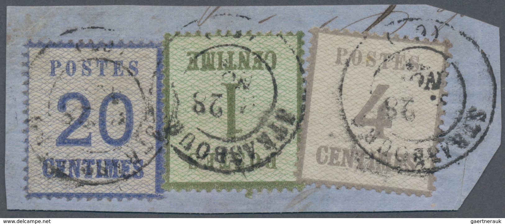 Elsass-Lothringen - Marken Und Briefe: 1870, 1 C. Olivgrün, 4 C. Violettgrau Und 20 C. Ultramarin, S - Other & Unclassified