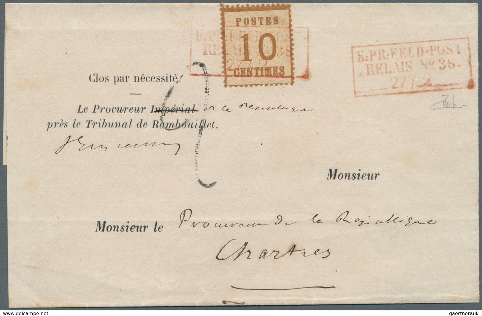 Elsass-Lothringen - Stempel: "K:PR:FELD-POST RELAIS No38 27/2", Ra3 In ROT, Klarer Zweifacher Luxusa - Other & Unclassified