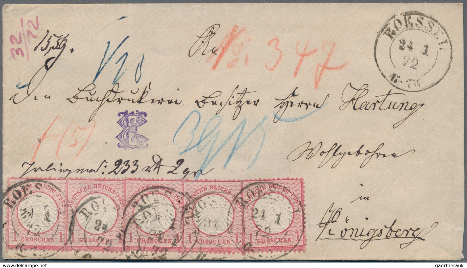Deutsches Reich - Brustschild: 1872. MeF (als Treppe Geklebt) Aus 5x 1 Groschen (kl. Schild) Auf Wer - Unused Stamps