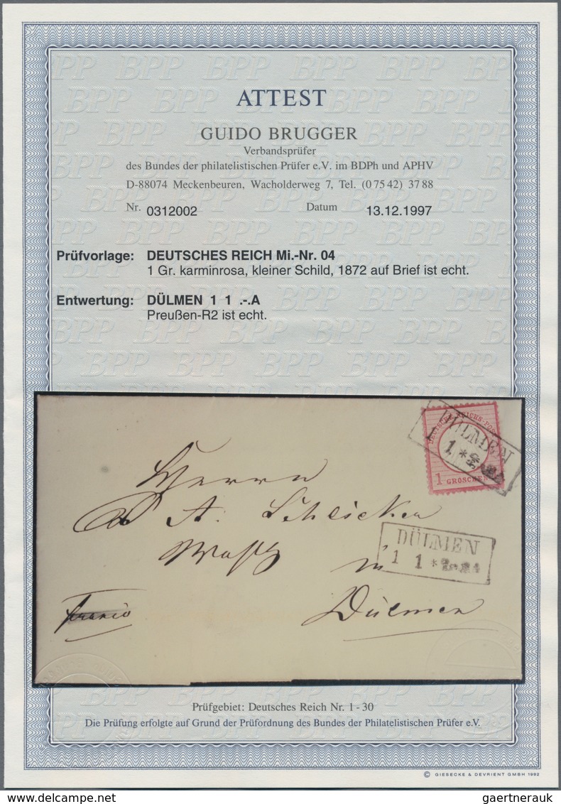 Deutsches Reich - Brustschild: 1872, ERSTTAGSBRIEF Kleiner Schild 1 Gr. Karmin, Farbfrisches Exempla - Unused Stamps