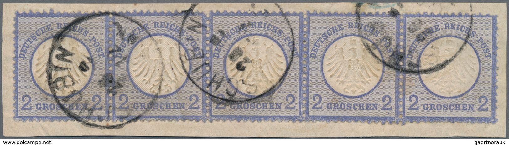 Deutsches Reich - Brustschild: 1872, Kleiner Schild 2 Gr. Ultramarin Im 5er Streifen Auf Briefstück - Ongebruikt