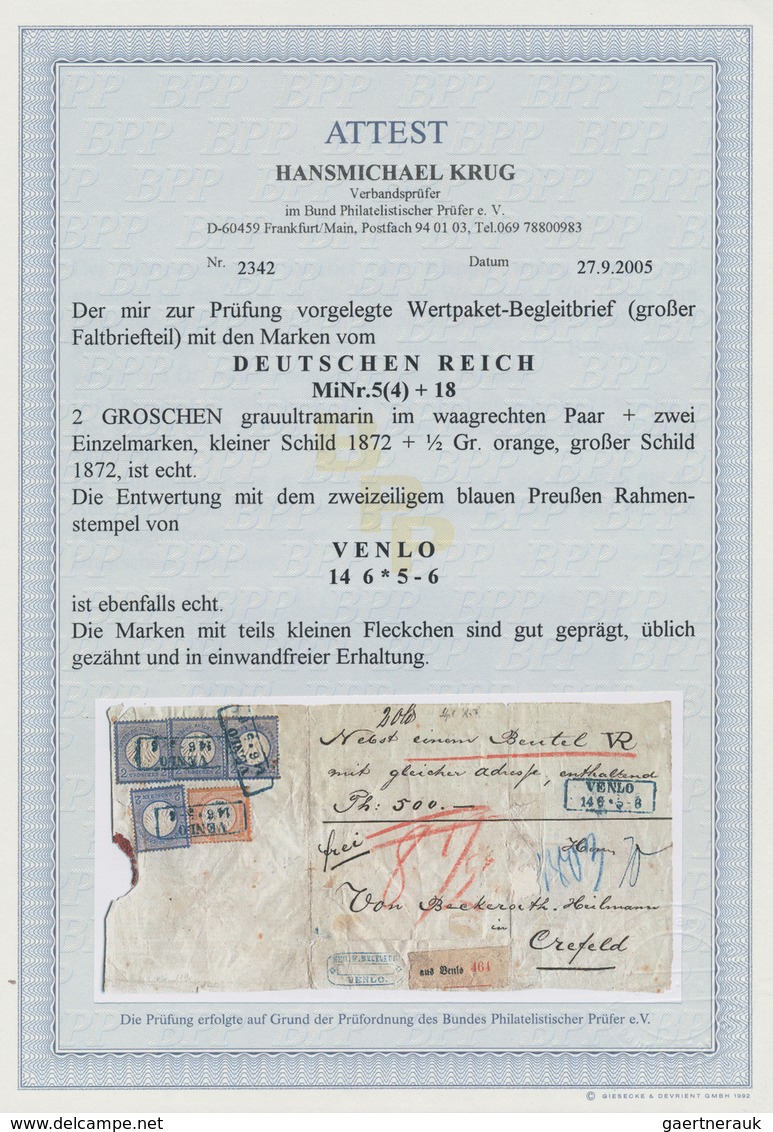 Deutsches Reich - Brustschild: 1872 Blauer Ra2 "VENLO 14 6" Auf Paketbegleitbrief Mit 4x2Gr.+½Gr.-NU - Ungebraucht