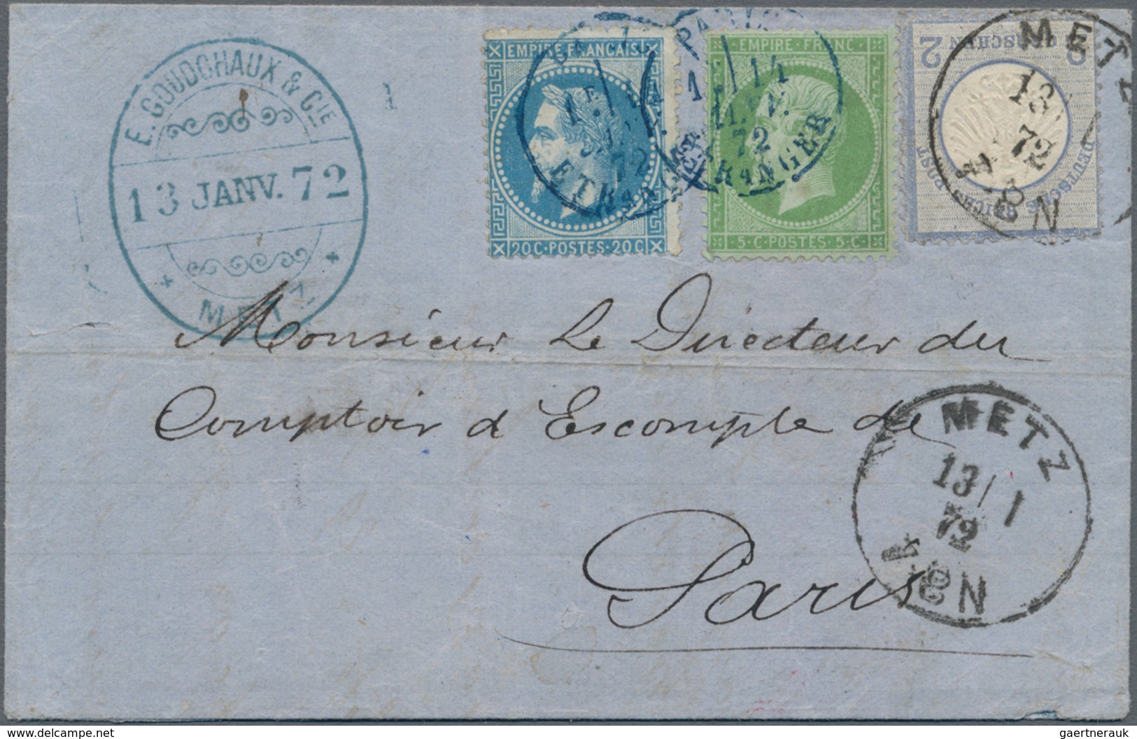Deutsches Reich - Brustschild: 1872, Kleiner Schild 2 Gr. Blau Und Frankreich Mit Napoleon 5 C Grün - Ungebraucht