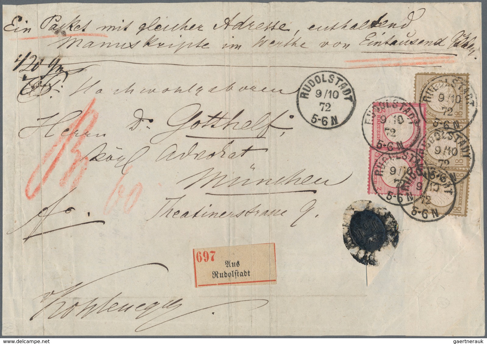 Deutsches Reich - Brustschild: 1872, Kleiner Schild 3x 18 Kr. Graubraun Und 2x 3 Kr. Karmin Auf Wert - Ungebraucht