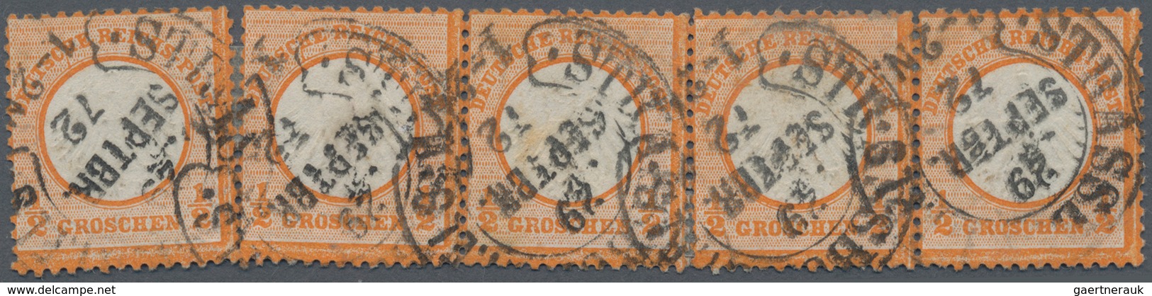 Deutsches Reich - Brustschild: 1872, Kleiner Schild ½ Gr. Orange Im 5er Streifen Mit K2 "STRASSBURG - Ungebraucht