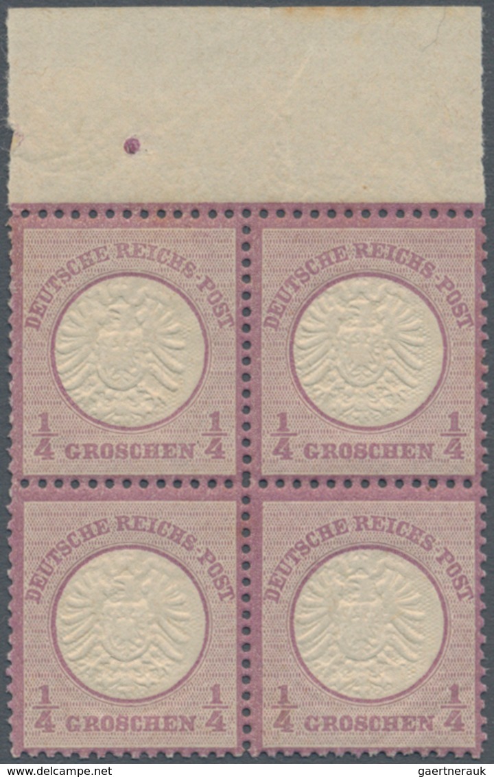 Deutsches Reich - Brustschild: 1872, Großer Schild ¼ Gr Violett POSTFRISCHER Oberrand-Viererblock Mi - Ungebraucht