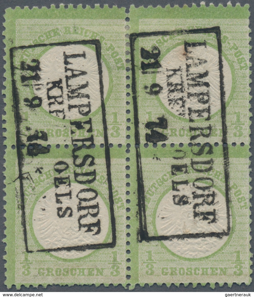 Deutsches Reich - Brustschild: 1872, Großer Schild 1/3 Gr Hellgrün Als Viererblock Mit Ra3 "LAMPERSD - Unused Stamps