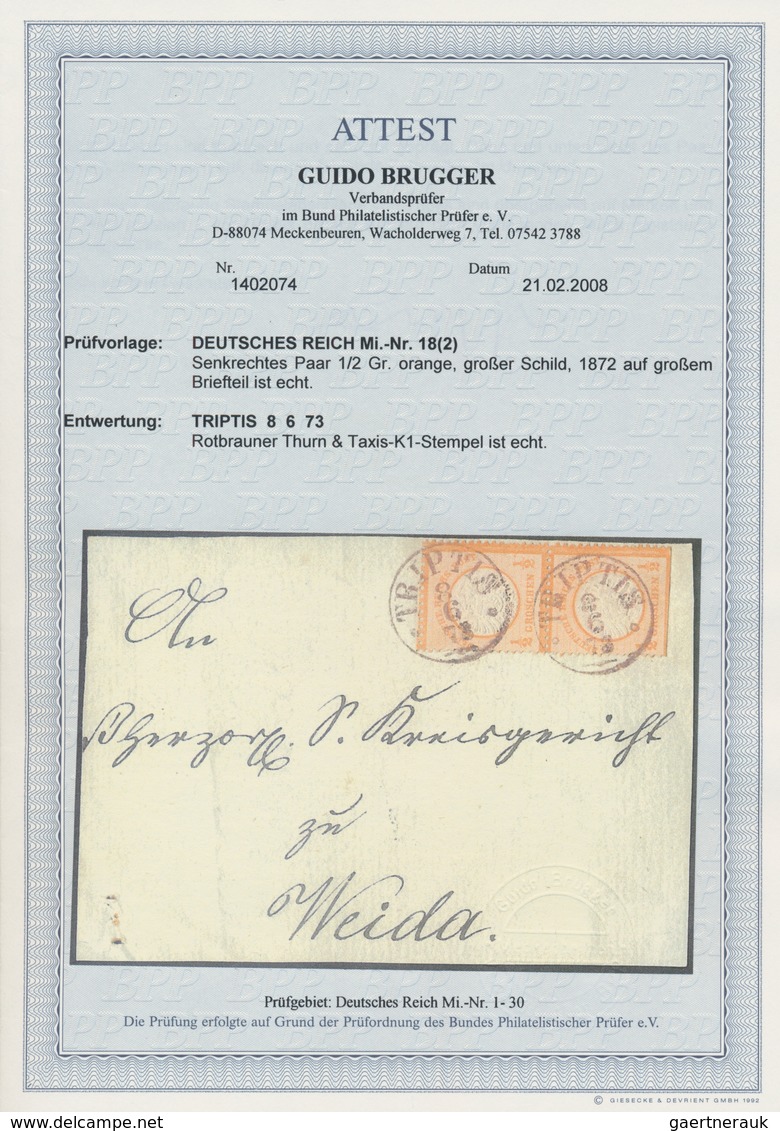 Deutsches Reich - Brustschild: 1872, Briefteil Mit Gr. Schild 2x½ Gr. Und ROTBRAUNEM Taxis-K1 "TRIPT - Ungebraucht