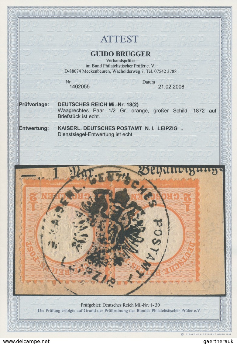 Deutsches Reich - Brustschild: 1872 Paar ½ Gr. Orange Mit OVALEM DIENSTSIEGEL "KAISERL- DEUTSCHES PO - Ungebraucht