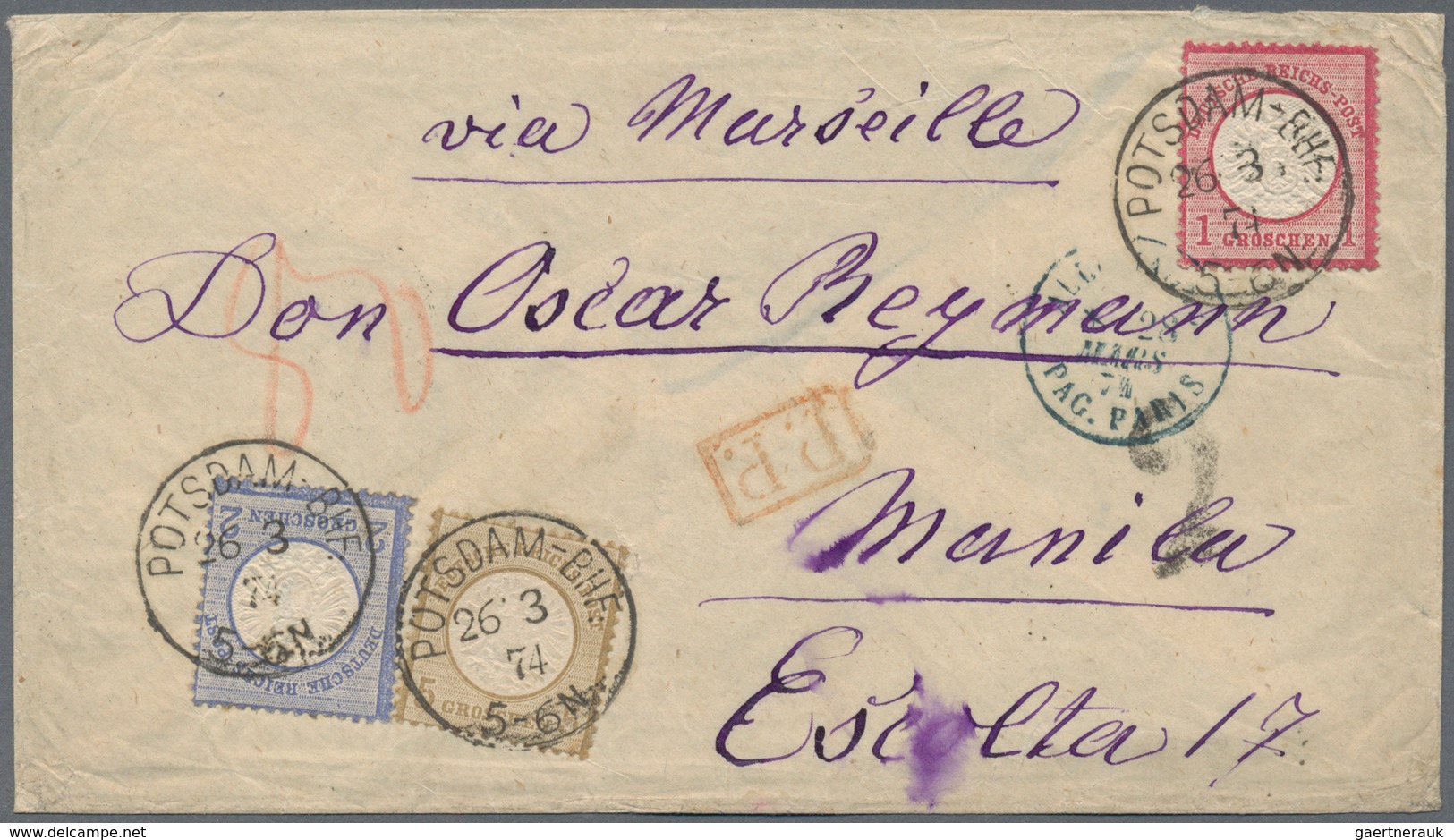 Deutsches Reich - Brustschild: POST NACH DEN PHILIPPINEN: Großer Schild 1 Gr. Karmin (kl. Unauffälli - Unused Stamps