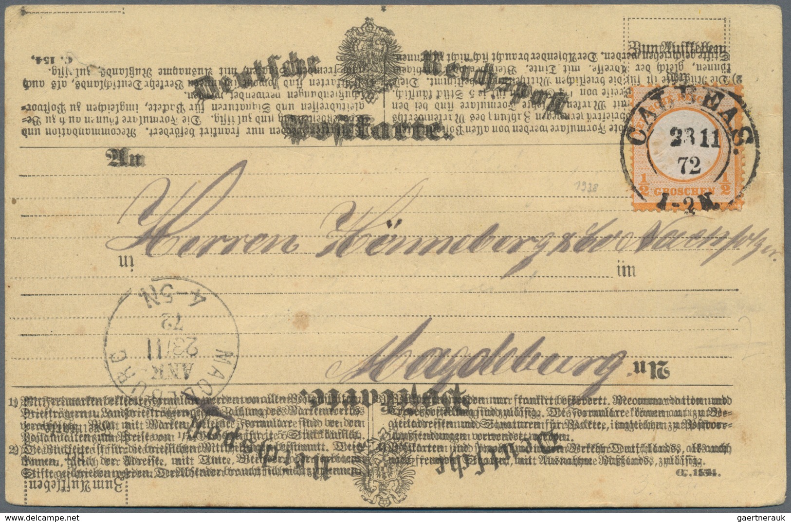 Deutsches Reich - Brustschild: 1872, Großer Schild ½ Gr. Orange Auf Reichspostkarten-Formular Mit DR - Ungebraucht