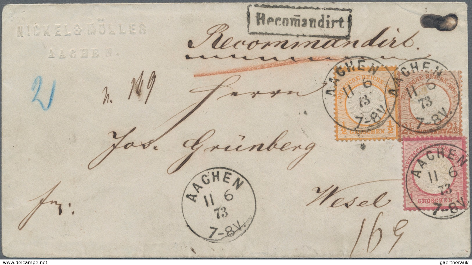 Deutsches Reich - Brustschild: 1873, 1/2 Gr Orange, 1 Gr. Karmin Und 2 1/2 Gr. Braun (kl. Mangel) Je - Ungebraucht