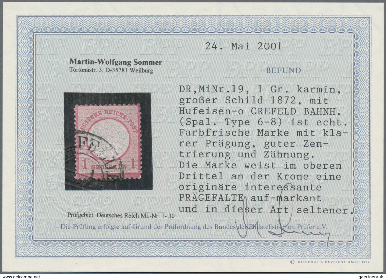 Deutsches Reich - Brustschild: 1872, 1 Groschen Karmin Großer Schild Entwertet Mit Hufeisenstempel " - Unused Stamps