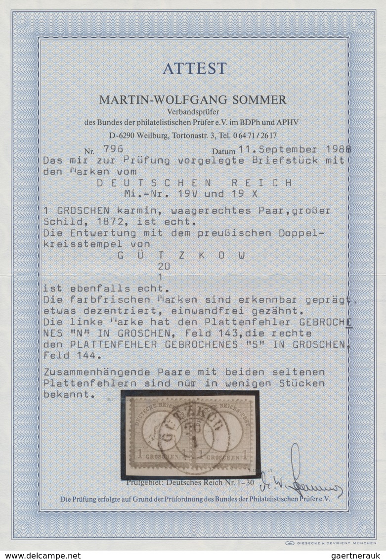 Deutsches Reich - Brustschild: 1872, Großer Schild 1 Gr. Karmin Im Paar Mit Links Plattenfehler V: G - Ungebraucht