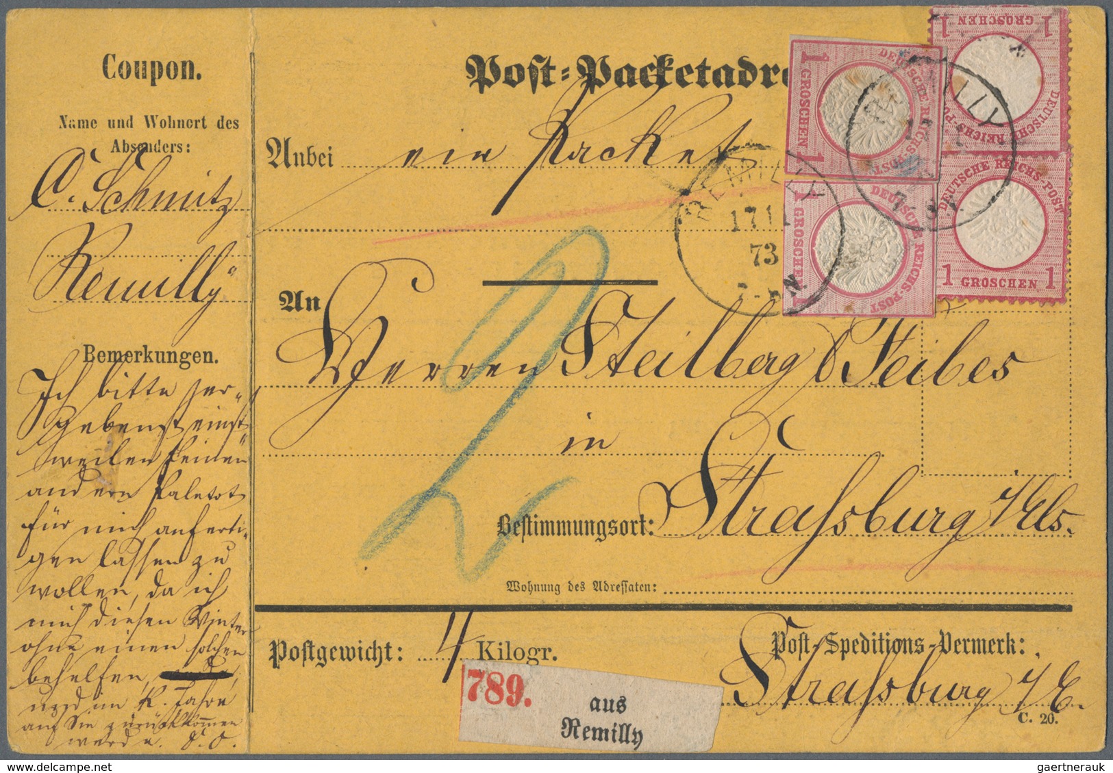 Deutsches Reich - Brustschild: 1872, Großer Schild 2x 1 Gr. + Zwei GAA 1 Gr. Je Mit/ohne Unterdruck - Ungebraucht