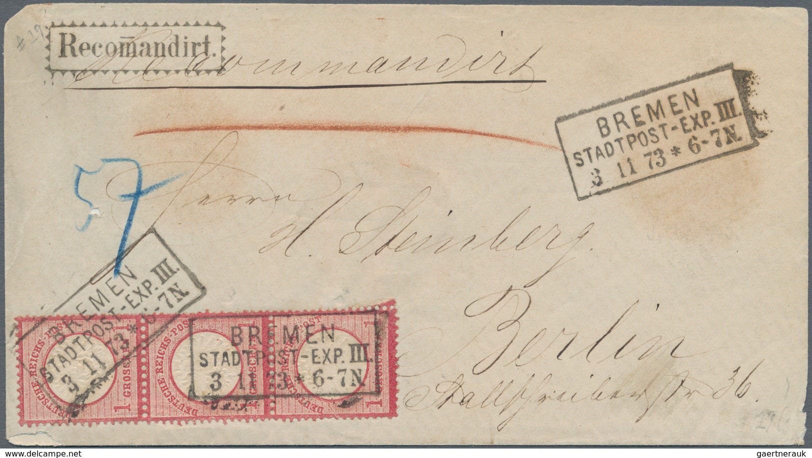 Deutsches Reich - Brustschild: 1872, Großer Schild 1 Gr. Karmin Im Dreierstreifen Mit Sehr Seltenem - Unused Stamps