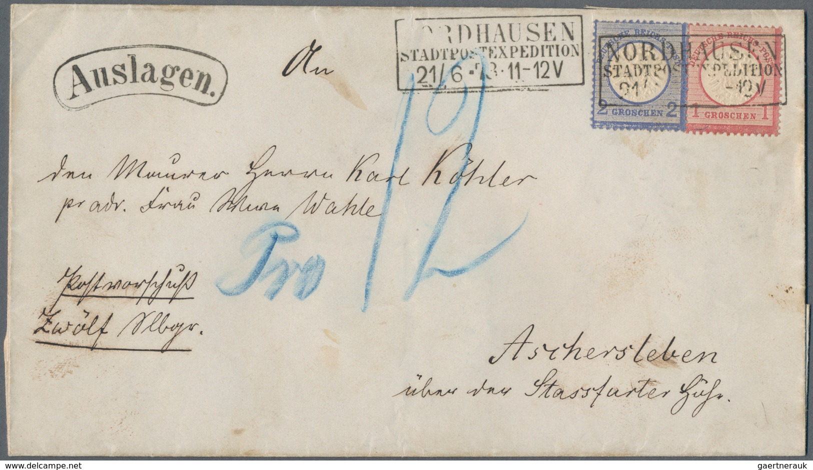 Deutsches Reich - Brustschild: 1872, Großer Schild 1 Gr Und 2 Gr Auf "Auslagen"-Brief Von Nordhausen - Ungebraucht