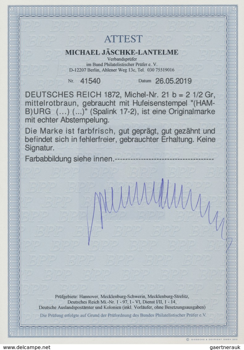 Deutsches Reich - Brustschild: 1872, 2 1/2 Groschen Großer Schild Mittelrotbraun Entwertet Mit Hufei - Unused Stamps