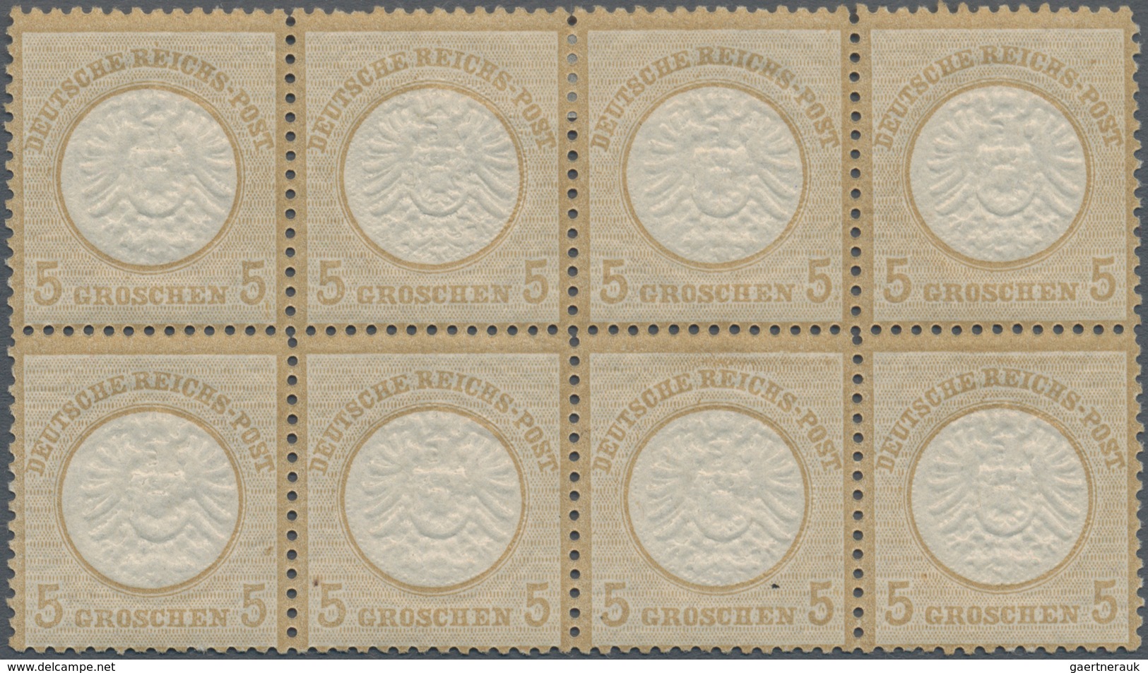 Deutsches Reich - Brustschild: 1874, Großer Schild 5 Gr. Hellockerbraun Achterblock Dabei Sechs Mark - Ungebraucht