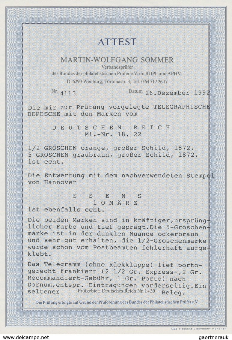 Deutsches Reich - Brustschild: 1872 Großer Schild 5 Gr. Und ½ Gr Auf TELEGRAPHISCHER DEPESCHE Mit Ra - Ongebruikt