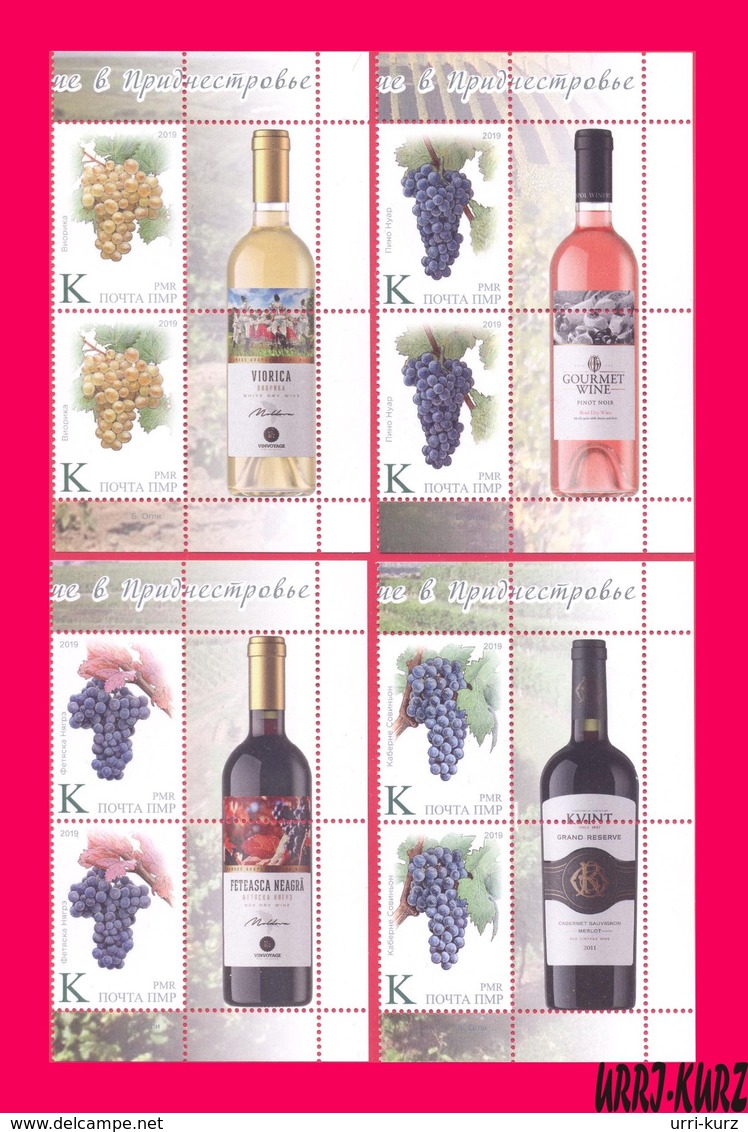 TRANSNISTRIA 2019 Flora Fruits Agriculture Viticulture Grape Wine Winemaking 2 Sets Of 4v With Labels MNH - Wines & Alcohols