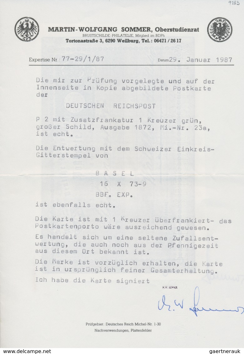 Deutsches Reich - Brustschild: 1872, Großer Schild 1 Kr Grün Auf DR-GA-Karte 2 Kr. Mit Fremdentwertu - Ongebruikt