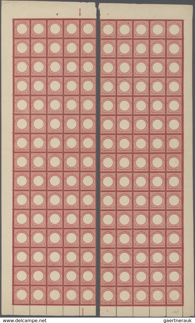 Deutsches Reich - Brustschild: 1872, VOLLSTÄNDIGER ORIGINALBOGEN: Großer Schild 3 Kr. Karmin Im Komp - Ungebraucht