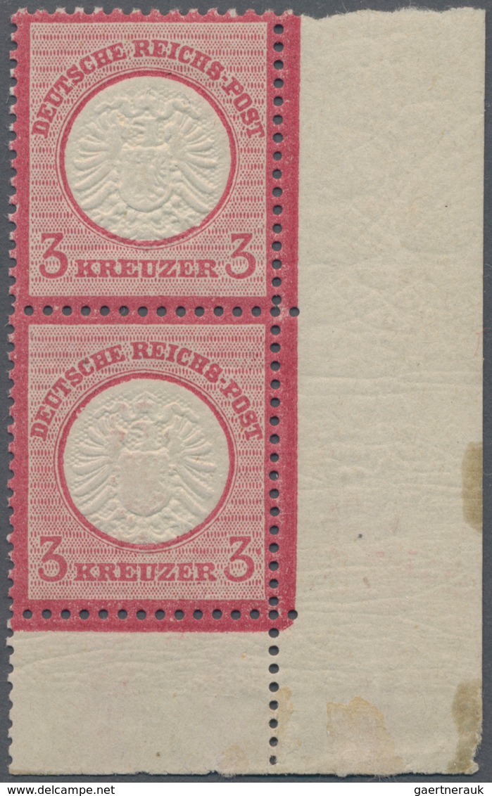 Deutsches Reich - Brustschild: 1874, Großer Schild 3 Kr. Rosakarmin Im Senkrechten Eckrandpaar Recht - Unused Stamps