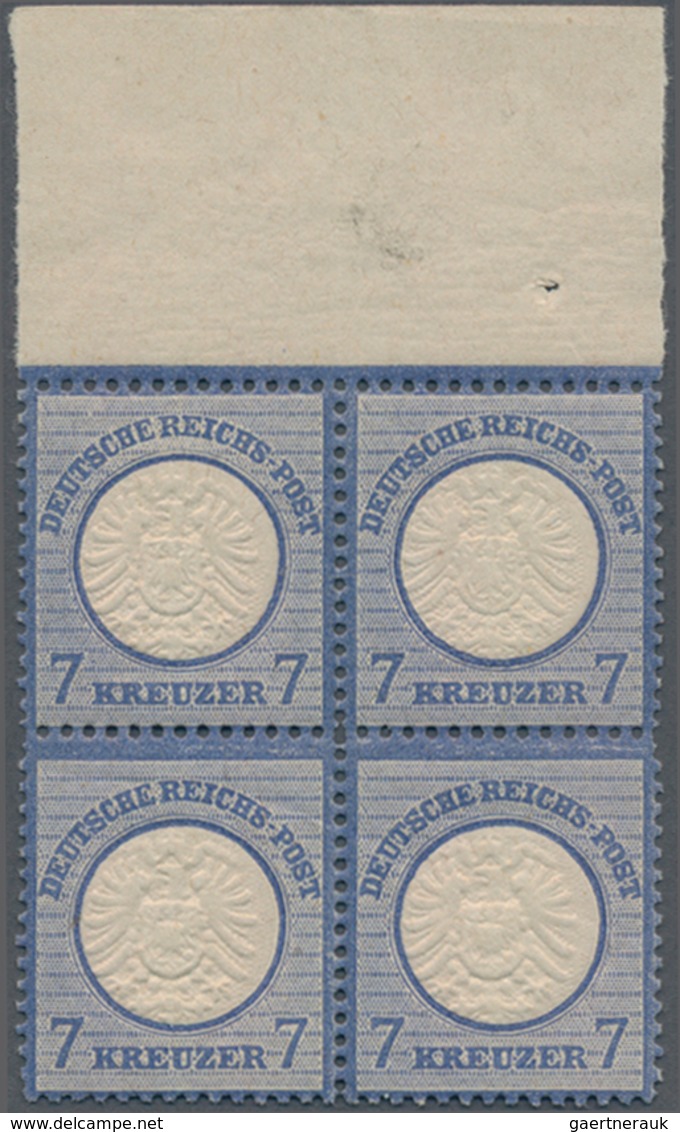 Deutsches Reich - Brustschild: 1872, Großer Schild 7 Kr. Ultramarin Als Postfrischer Oberrand-Vierer - Unused Stamps