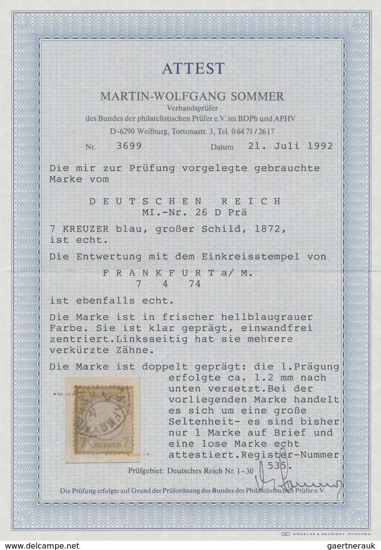 Deutsches Reich - Brustschild: 1872, Großer Schild 7 Kr. Blau Doppelprägung Des Mittelstückes Mit K1 - Unused Stamps