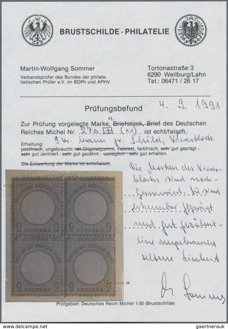 Deutsches Reich - Brustschild: 1874, Großer Schild 9 Kr. Braunorange Im Viererblock Ungebraucht Mit - Unused Stamps