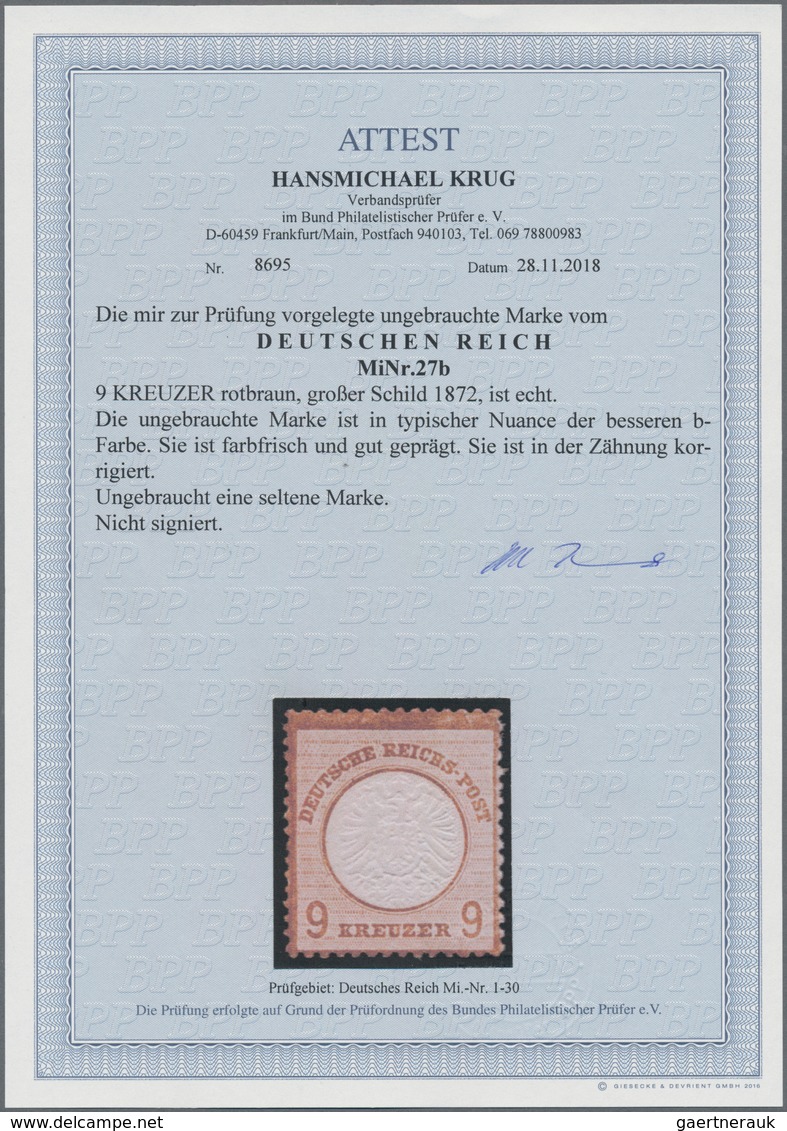 Deutsches Reich - Brustschild: 1872, Großer Schild 9 Kr. In Seltener B-Farbe Rotlilabraun, Ungebrauc - Ungebraucht
